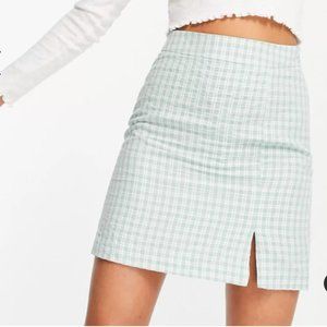 NWT Mini skirt with side split in green gingham
